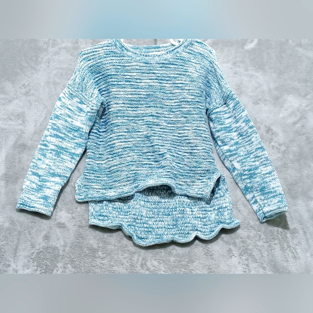 TEAL/ WHITE MIXED SWEATER WITH TAIL
